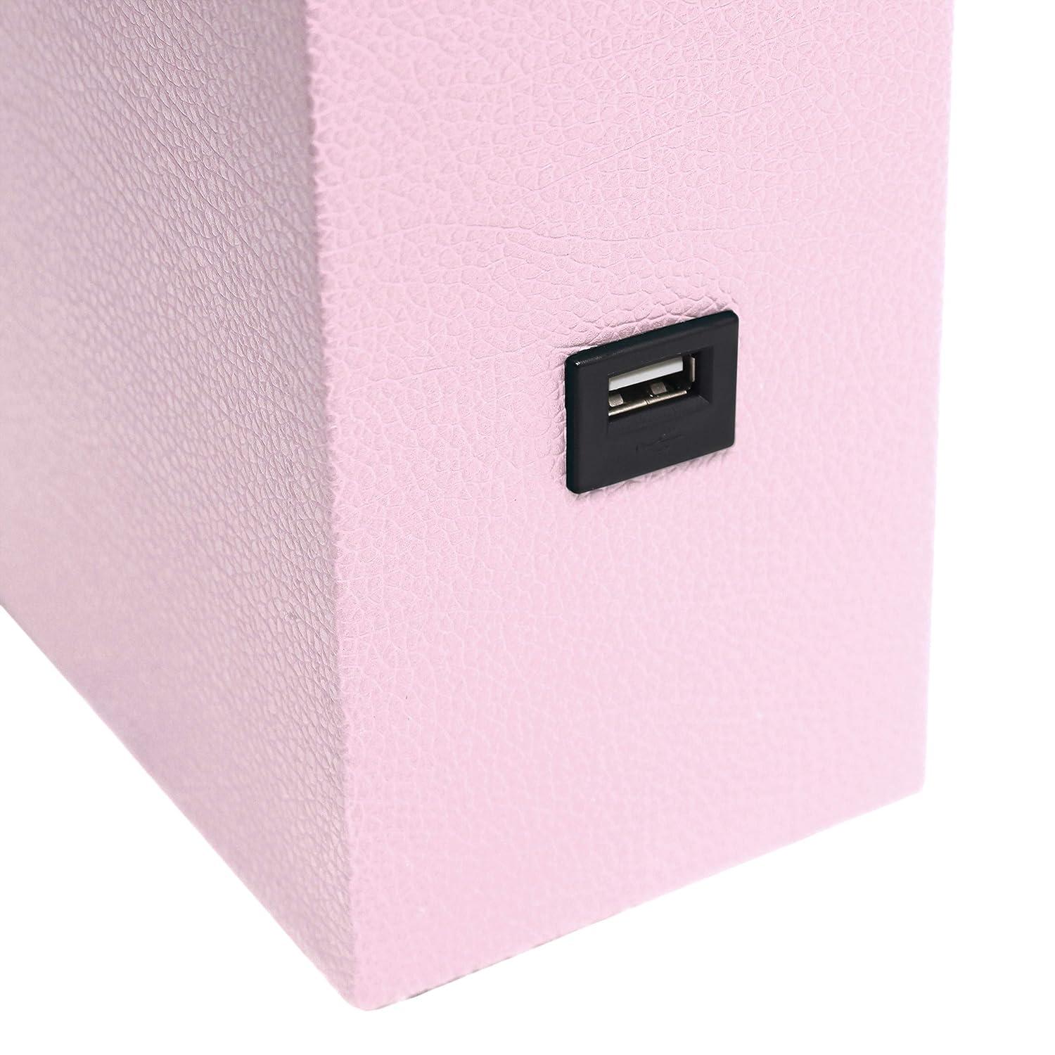 Elegant Designs 21" Modern Leather Wrapped Table Lamp with USB Port and Feit LED (Includes LED Light Bulb) Light Pink