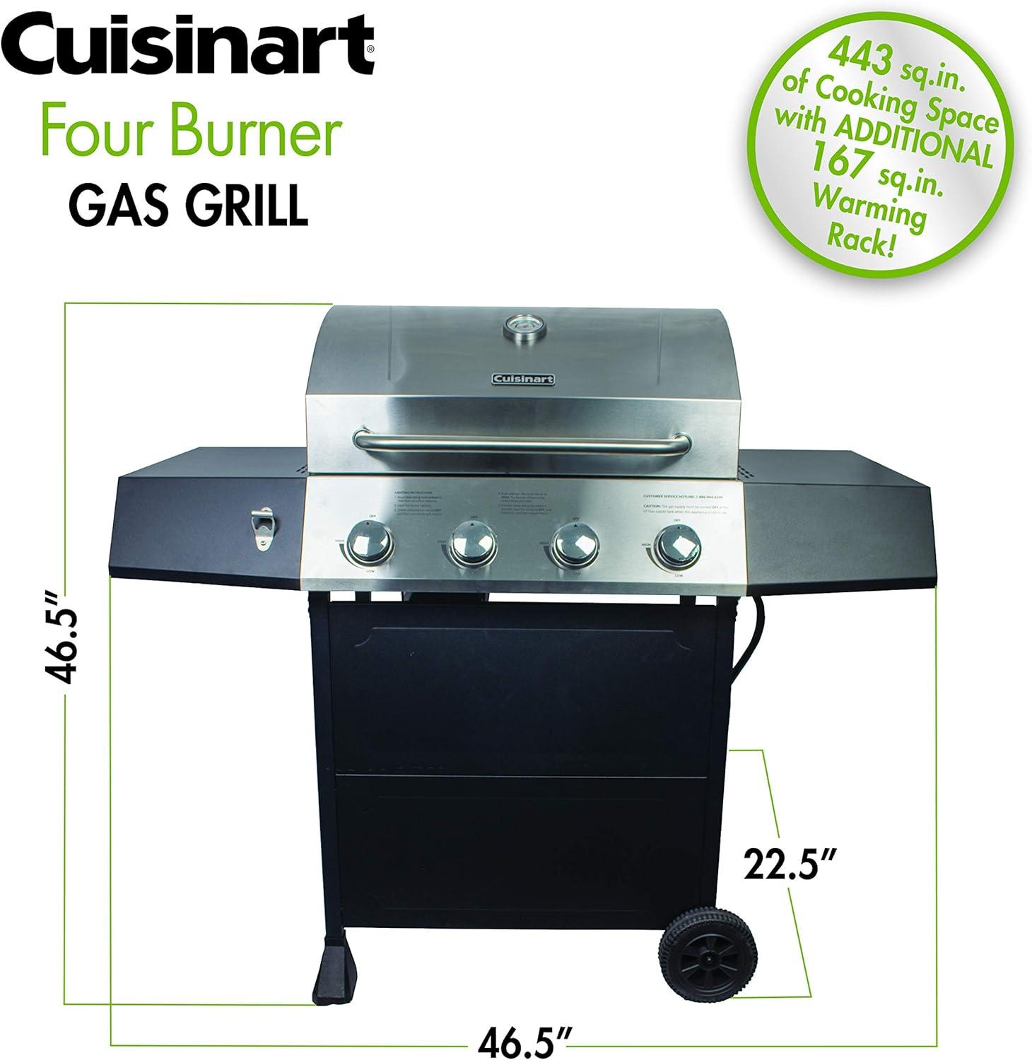 Stainless Steel Four-Burner Propane Gas Grill with Warming Rack