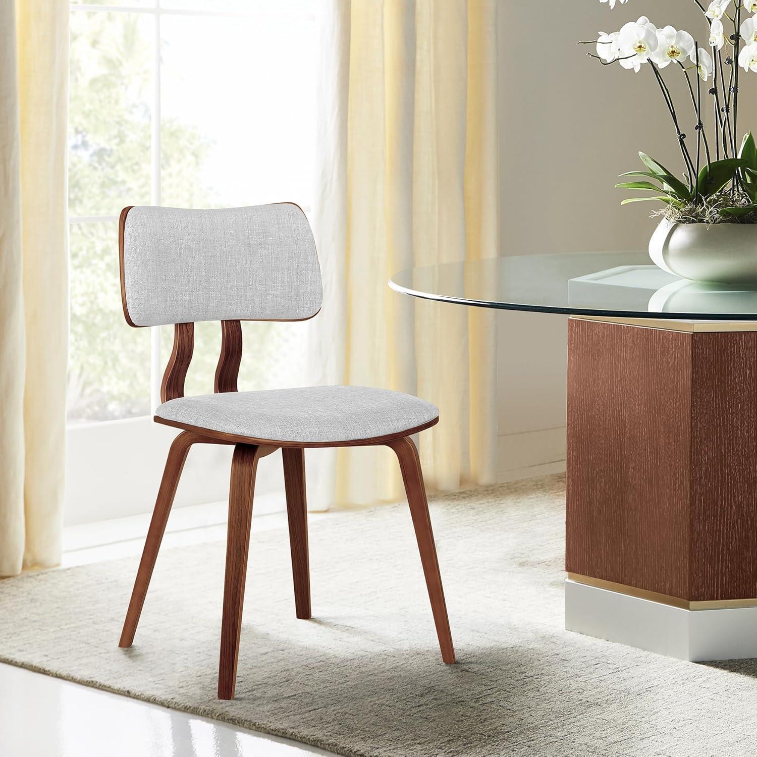 Jaguar Mid-Century Modern Kitchen Dining Table Accent Chair in Walnut Wood and Gray Fabric