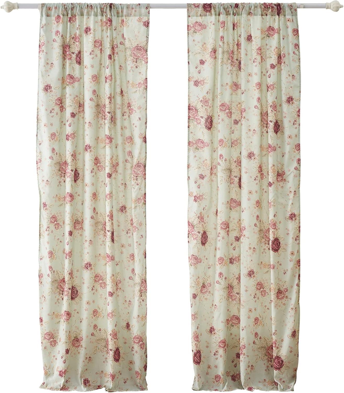 Antique Rose Nature/Floral Sheer Rod Pocket Curtain Panels (Set of 2)