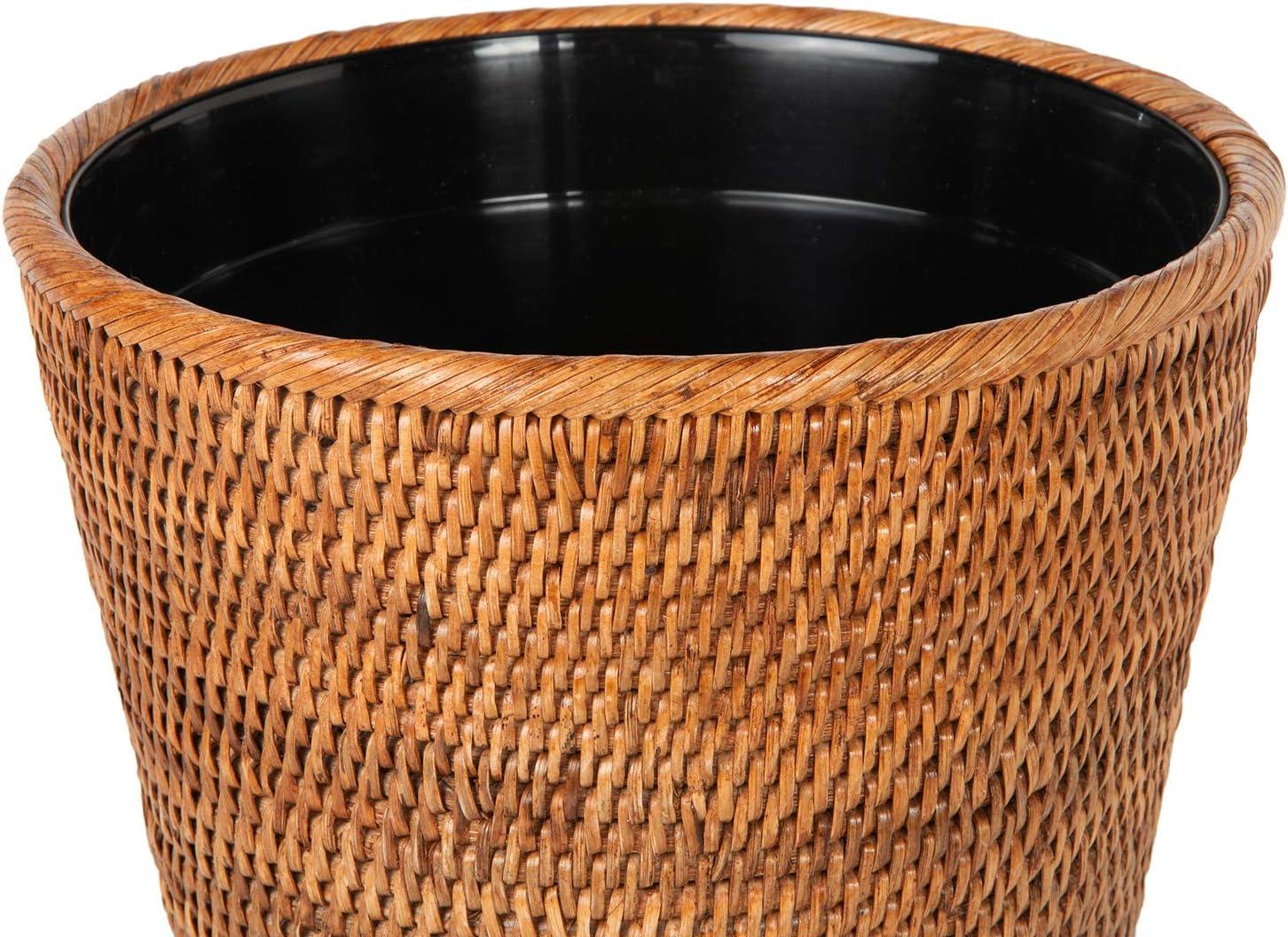 Honey Brown Rattan Wastebasket with Plastic Insert