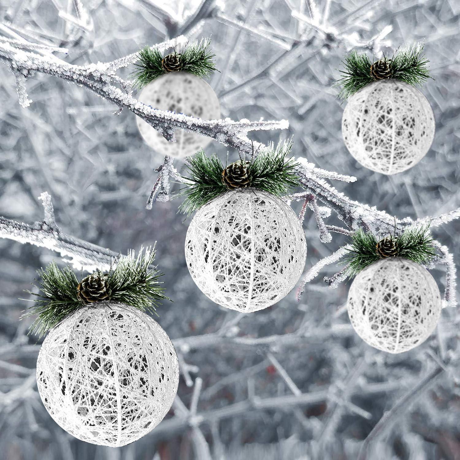 White Rattan Pinecone Shatterproof Christmas Ornaments Set