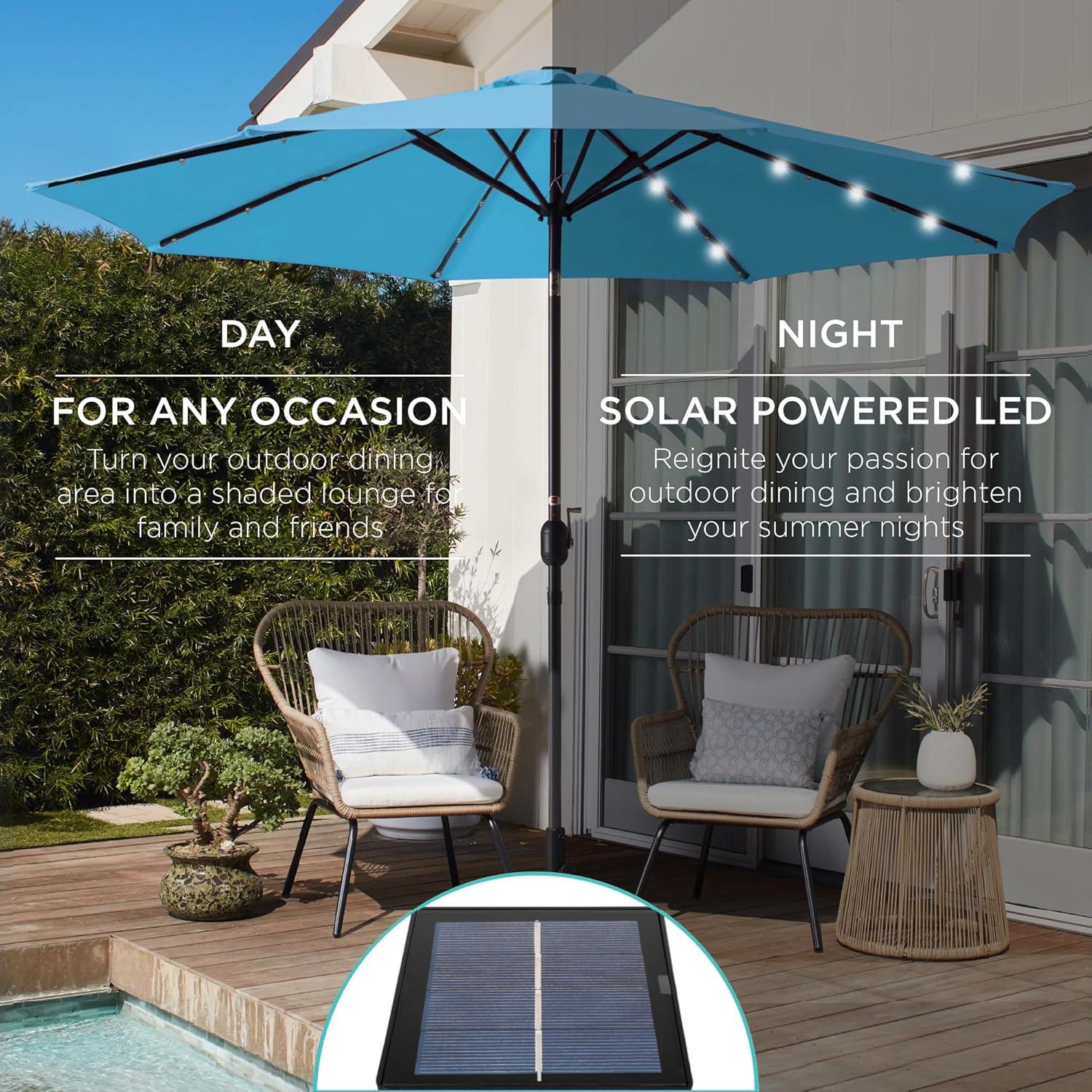 Best Choice Products 10ft Solar LED Lighted Patio Umbrella w/ Tilt Adjustment, UV-Resistant Fabric - Sky Blue