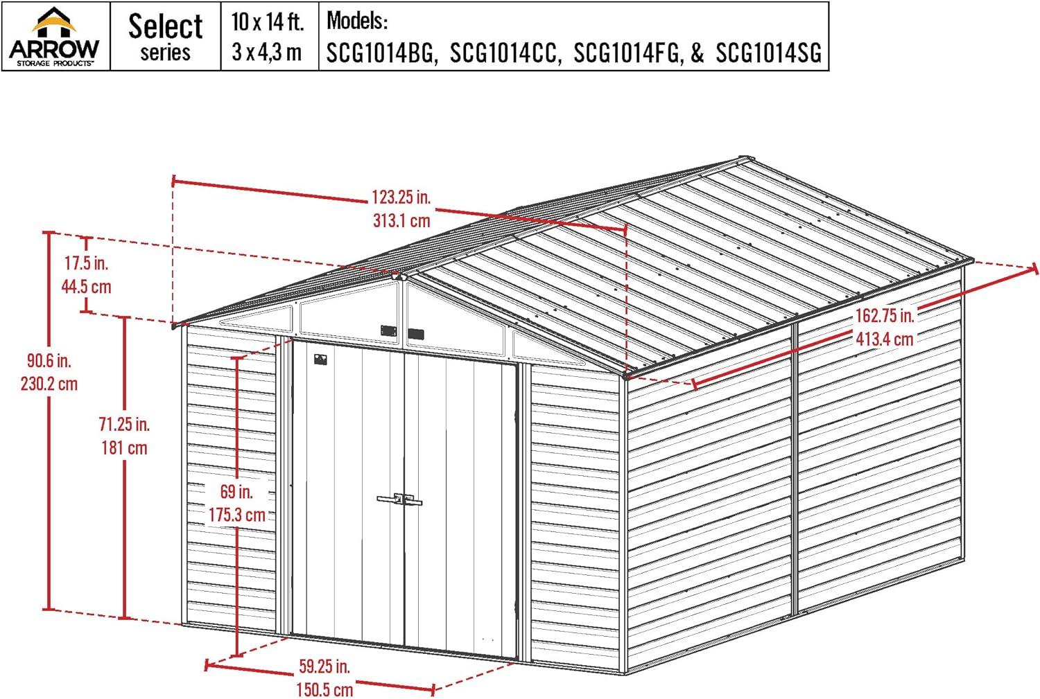 10 ft. W x 14 ft. D Steel Horizontal Storage Shed