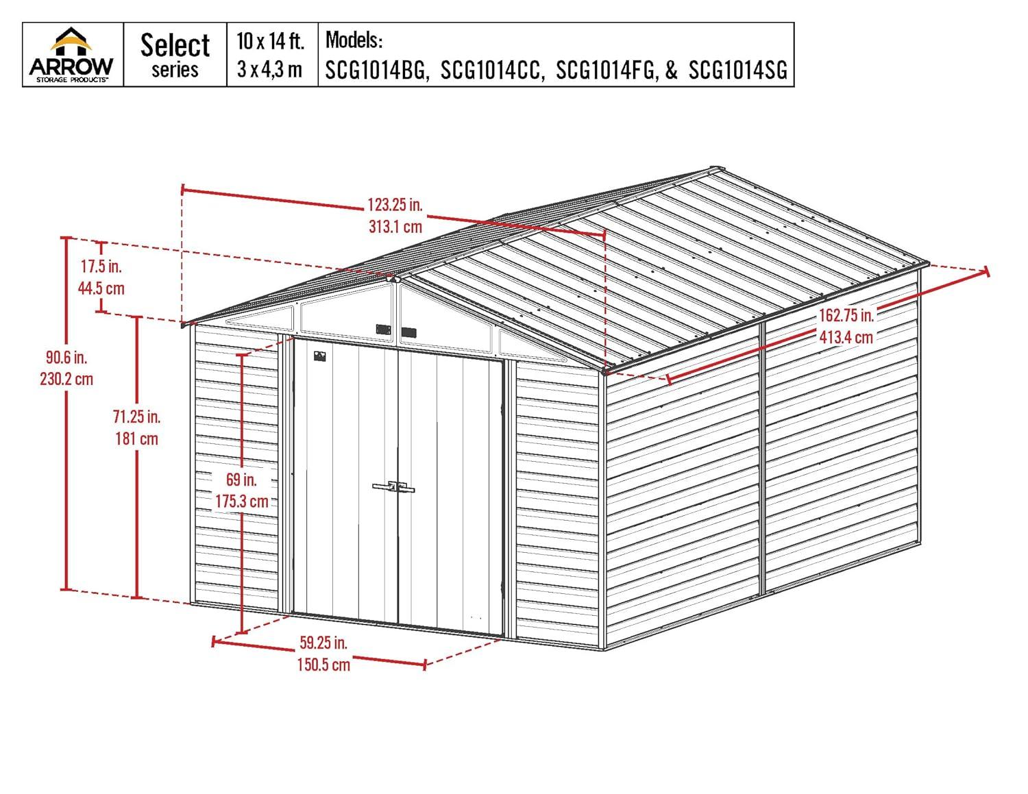 10 ft. W x 14 ft. D Steel Horizontal Storage Shed