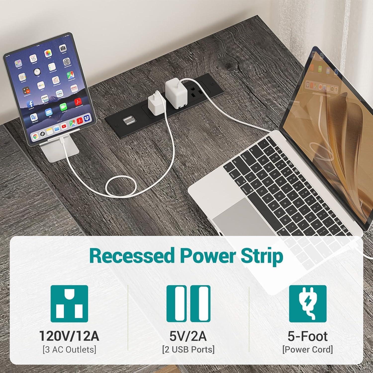 Reversible L Shaped Gaming Desk with Power Outlets and USB Charging Ports, Sturdy Computer Desk with Storage Shelf, Modern Corner Desk Home Office Table, Easy to Assemble, Gray Oak