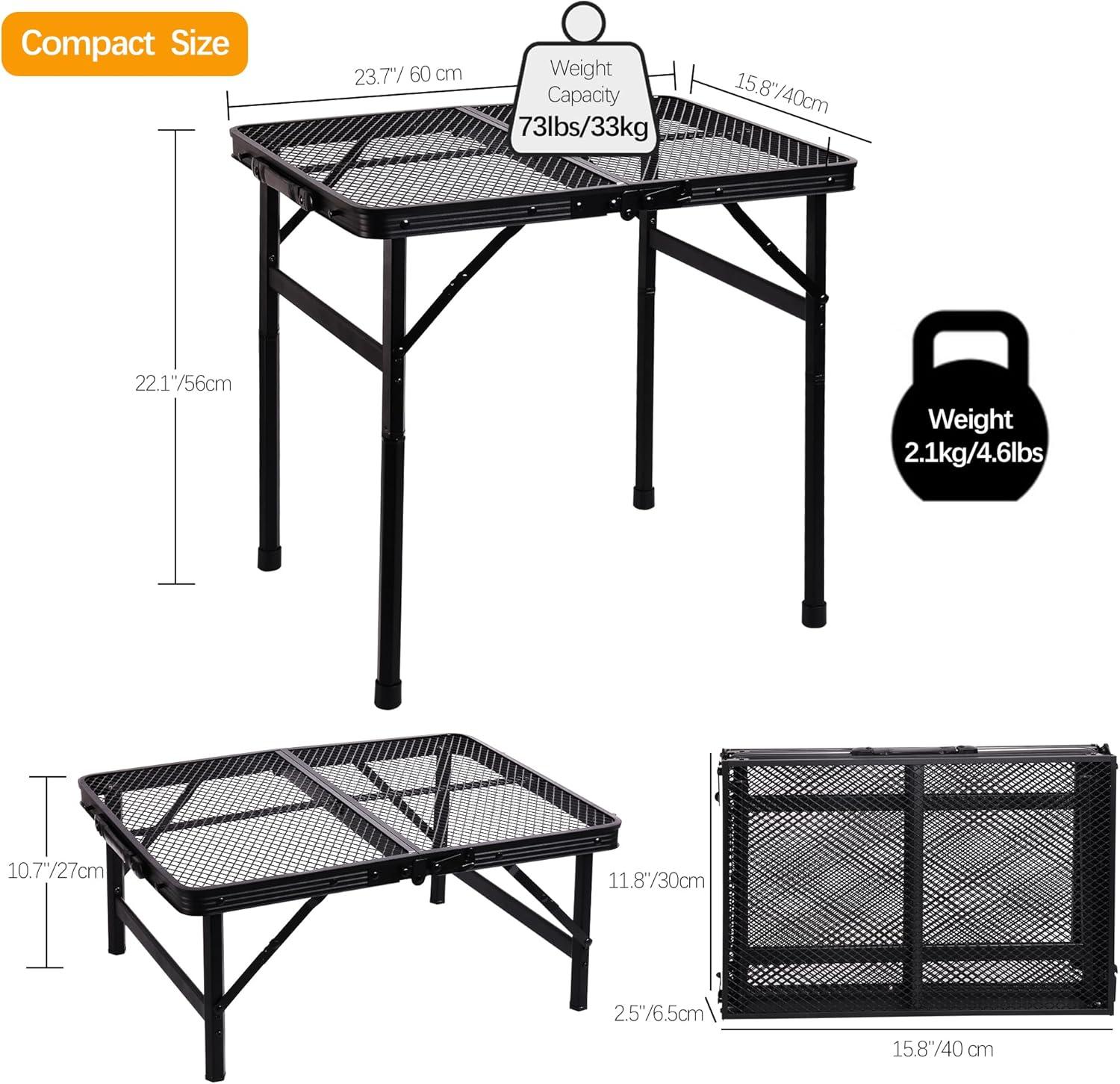 Black Aluminum Folding Camping Grill Table with Adjustable Height