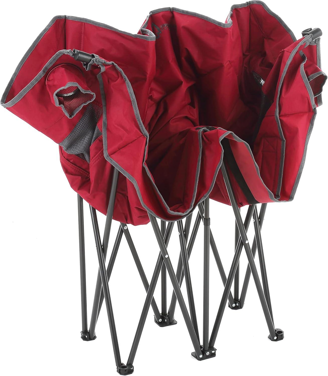 Burgundy Red Portable Folding Double Camping Chair with Cup Holders