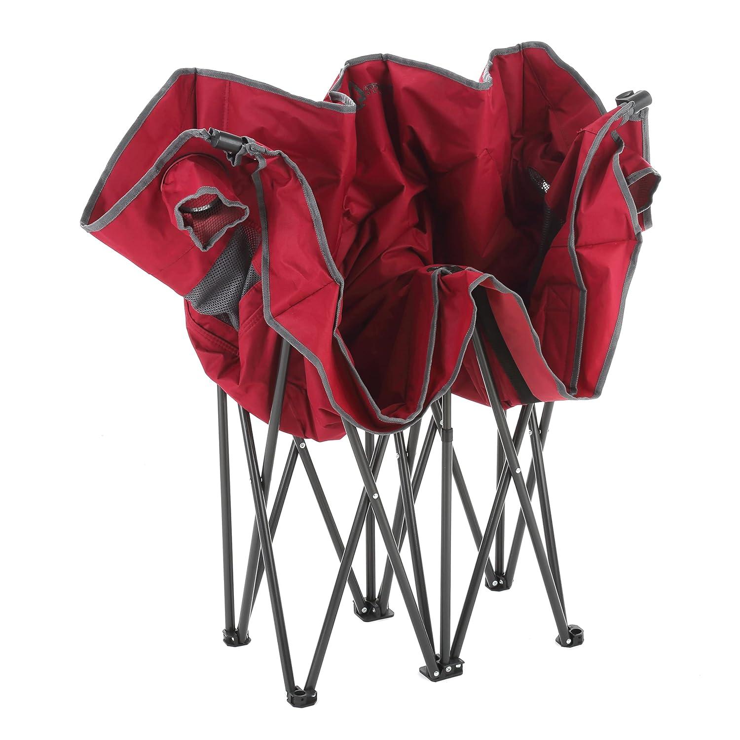 ARROWHEAD OUTDOOR Portable Folding Double Duo Camping Chair Loveseat w/ 2 Cup & Wine Glass Holder, Heavy-Duty Carrying Bag, Padded Seats & Armrests, Supports up to 500lbs, USA-Based Support (Red)