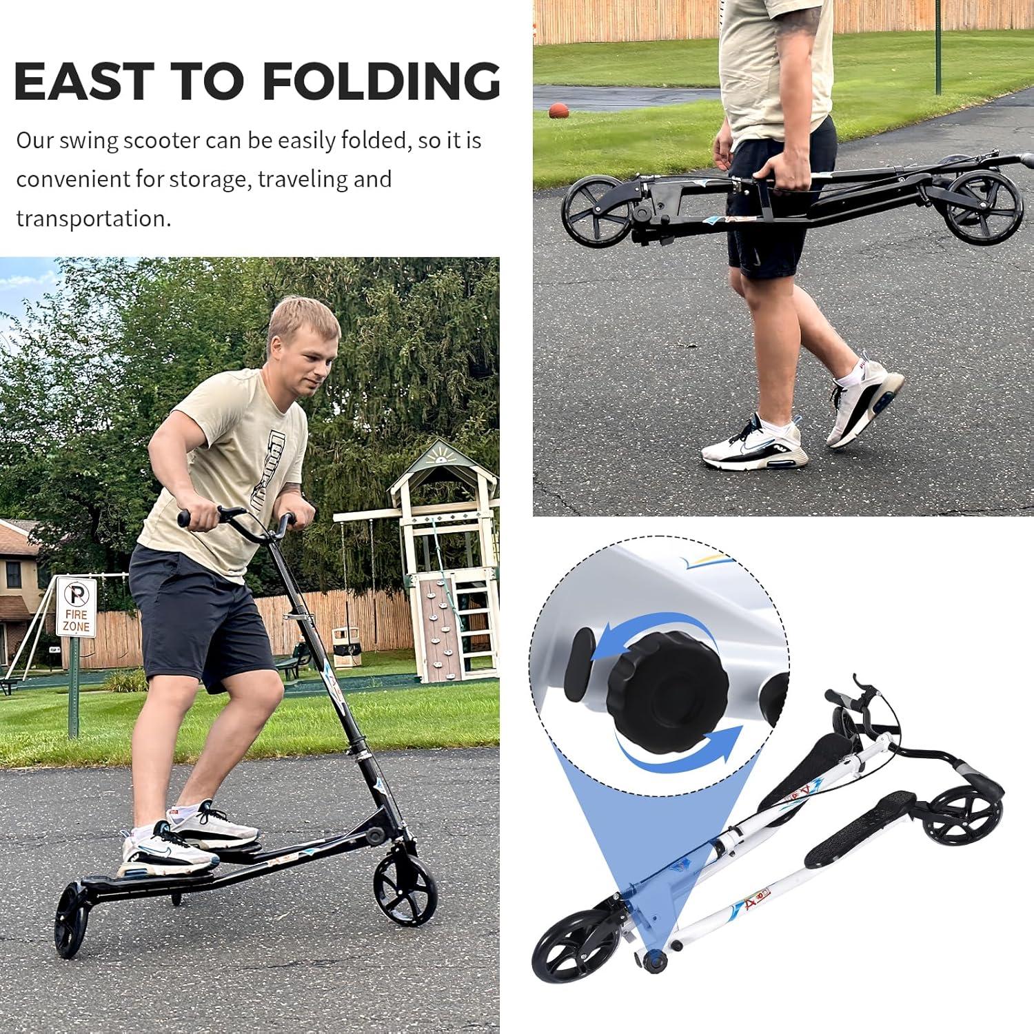 White Foldable 3-Wheel Kick Scooter with Adjustable Handle