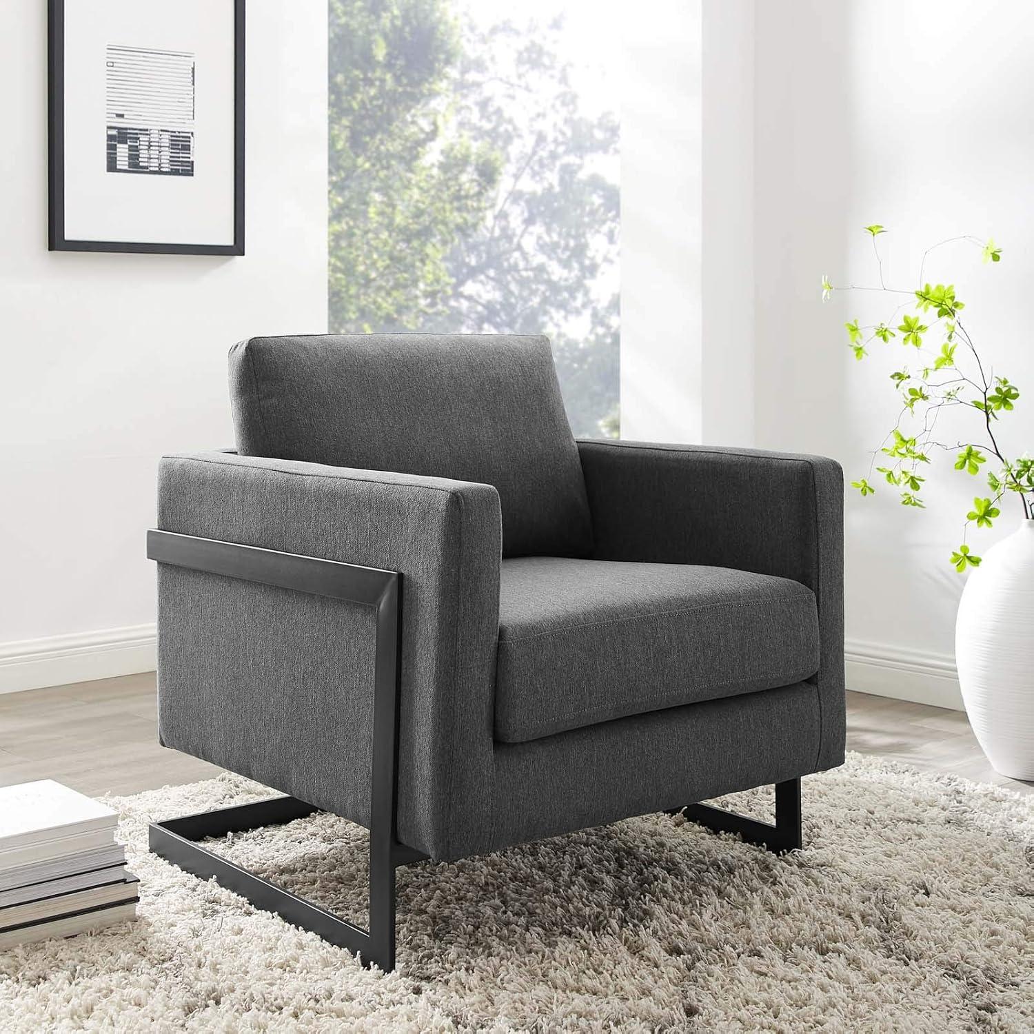 Modway Posse Upholstered Fabric Upholstered Accent Chair in Black and Charcoal