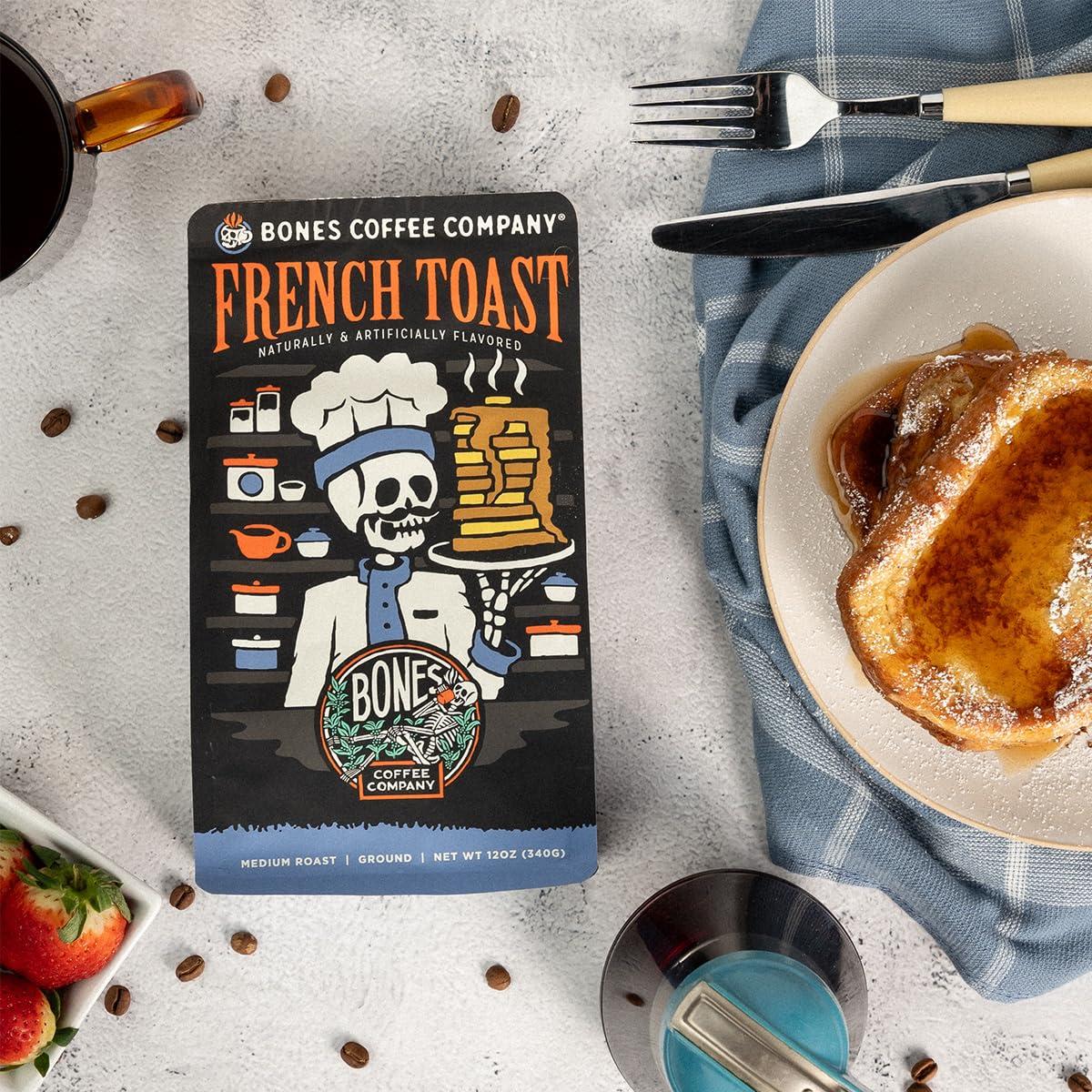 Bones Coffee Company French Toast Ground Coffee Beans Sweet & Buttery Flavor 12 oz Medium Roast (Ground)