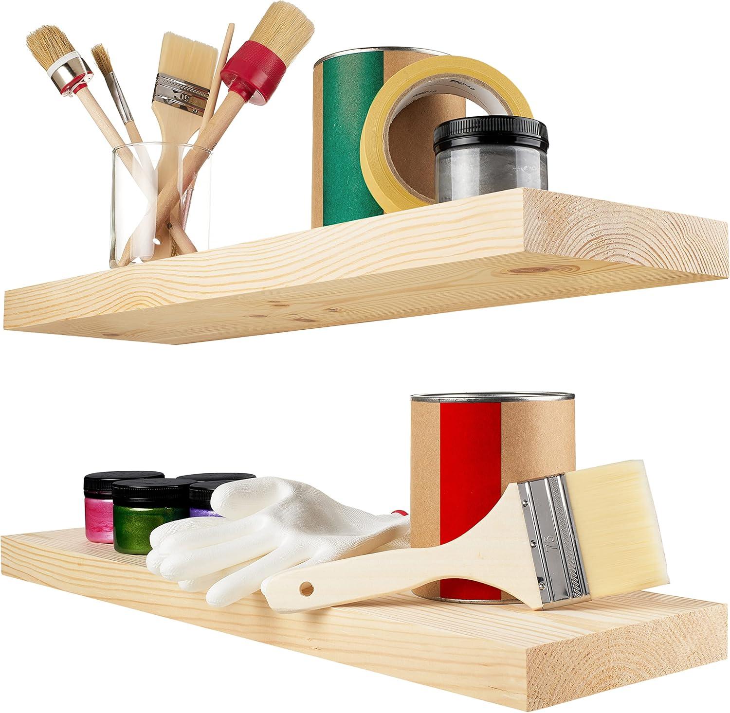 Baobab Workshop Solid Wood Floating Shelves, Wooden Shelves for Wall (Set of 2)