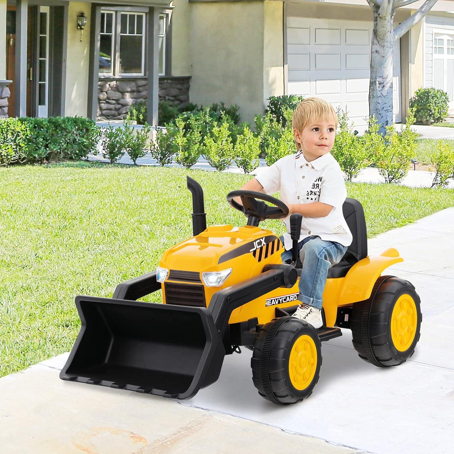 CIPACHO 12V Kid's Ride on Excavator with Adjustable Digging Bucket, 4WD Ride on Toys for Kids 3-8, Yellow