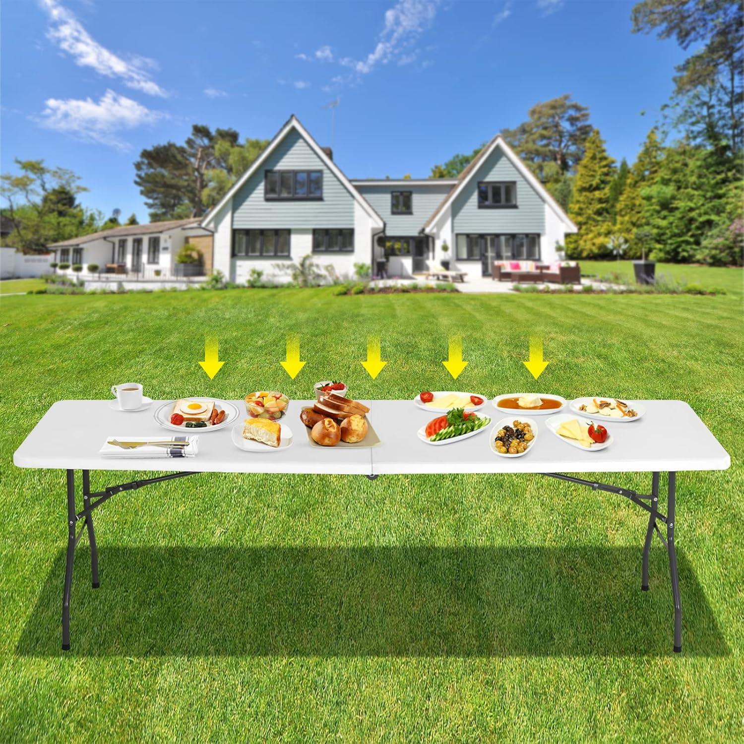 Folding Table 6 Foot,  Heavy-Duty, Portable Plastic Construction with Carrying Handle – Perfect for Picnics, Parties, and Office Indoor Outdoor Use, White