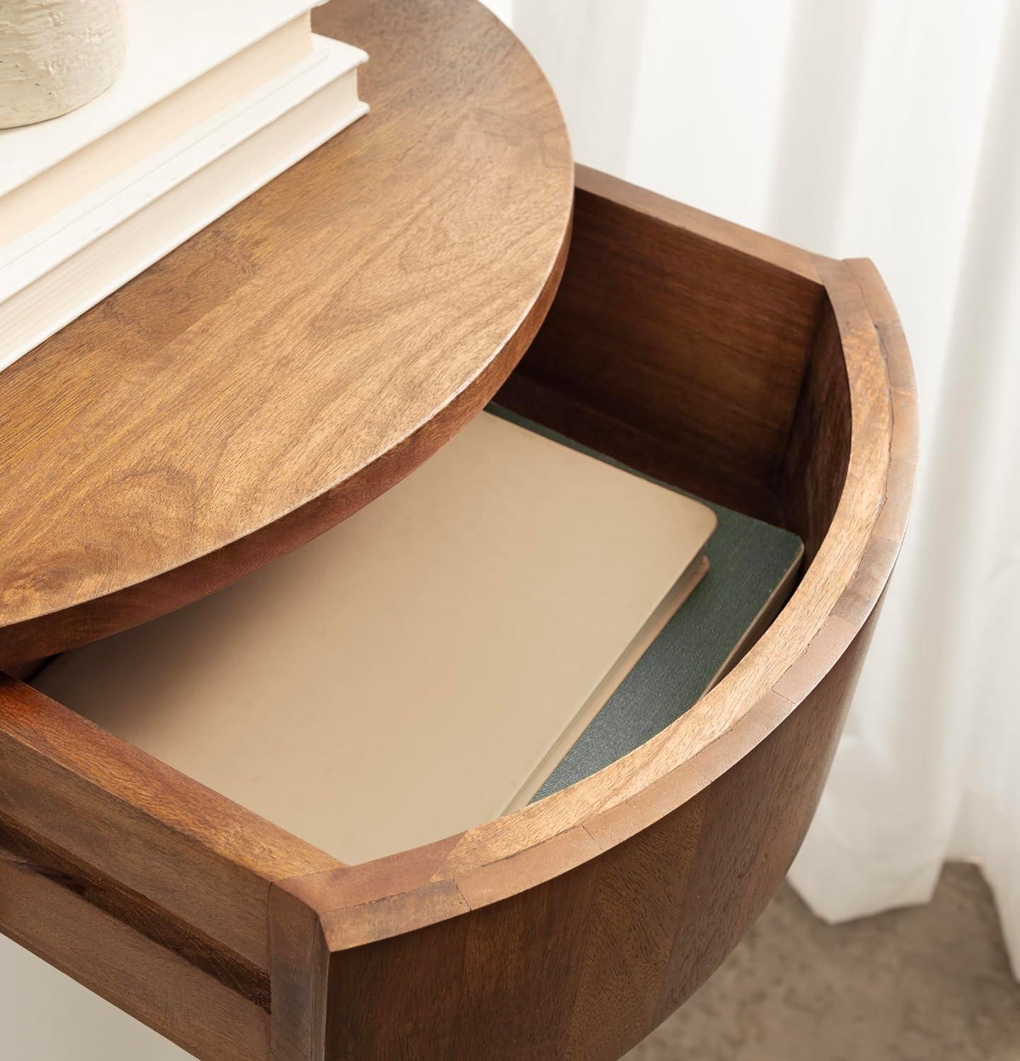 Walnut Brown Mango Wood Floating Side Table with Drawer