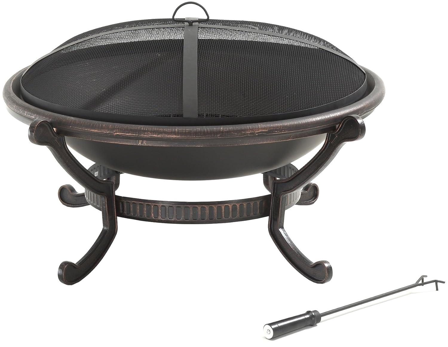 Ashland Firepit - Black - Crosley: Cast Iron Copper Finish, 35" Bowl, Mesh Guard, Poker Included