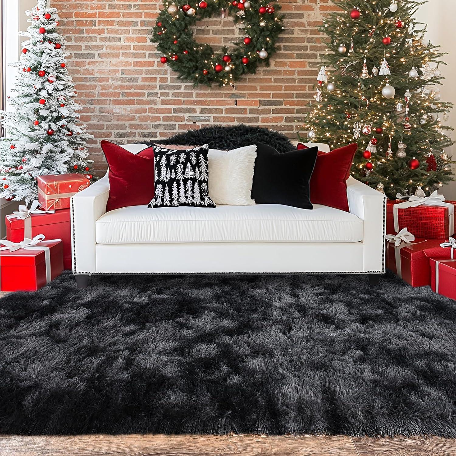 Large Shag Rug 6 x 9 for Living Room, Fluffy Blush Pink Area Rug for Girls Kids Bedroom, Soft Fuzzy Plush Throw Carpet, Non Slip Modern Indoor Shaggy Rug for Home Decor Aesthetic