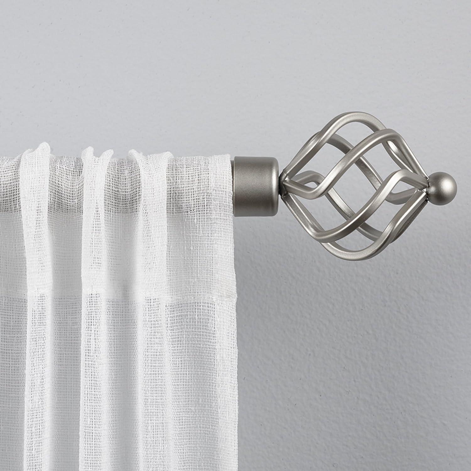 Exclusive Home Torch 1" Curtain Rod and Coordinating Finial Set, Matte Silver, Adjustable 36"-72"