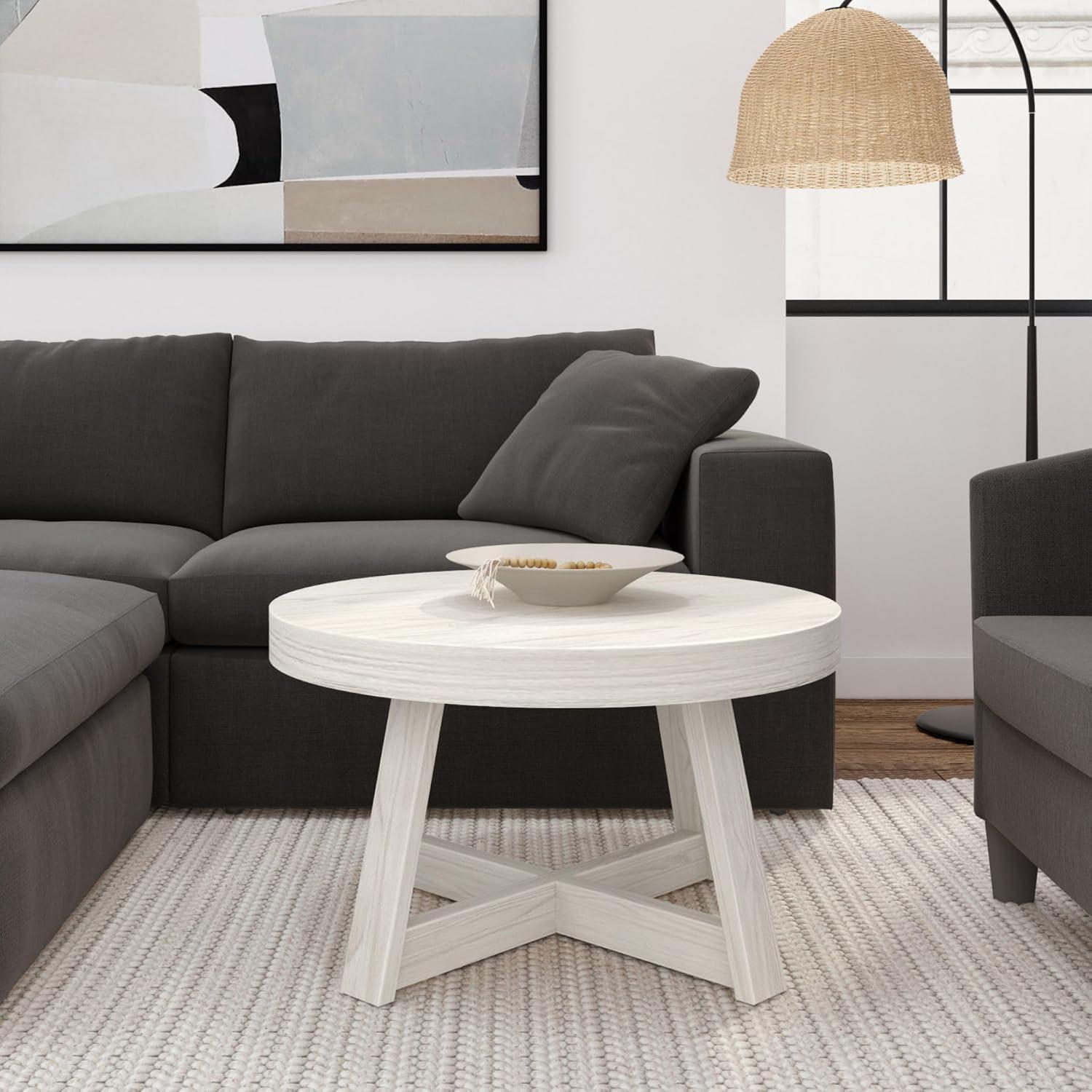 Plank+Beam Classic Solid Wood Round Coffee Table, 36" Farmhouse Table for Living Room