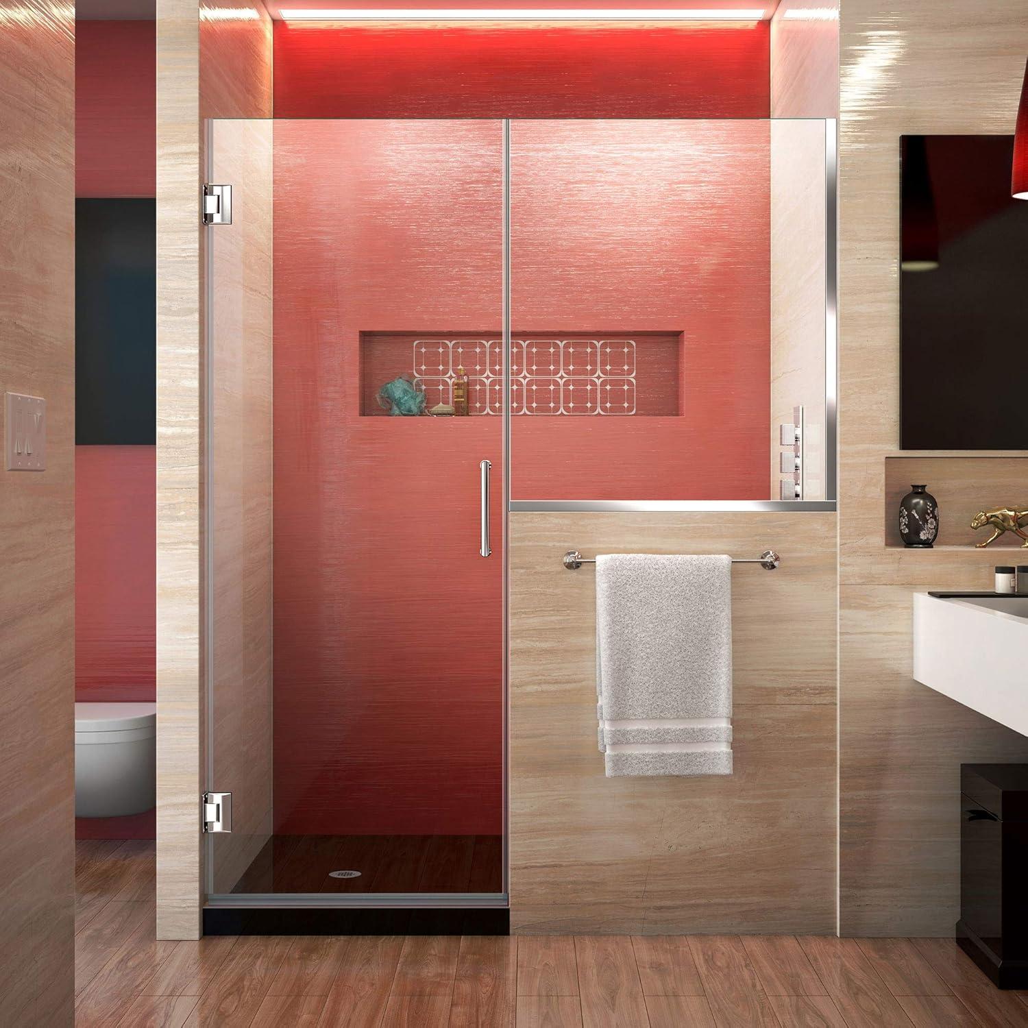 DreamLine Unidoor Plus 58-58 1/2 in. W x 72 in. H Frameless Hinged Shower Door with 34 in. Half Panel in Chrome, SHDR-24283034-01