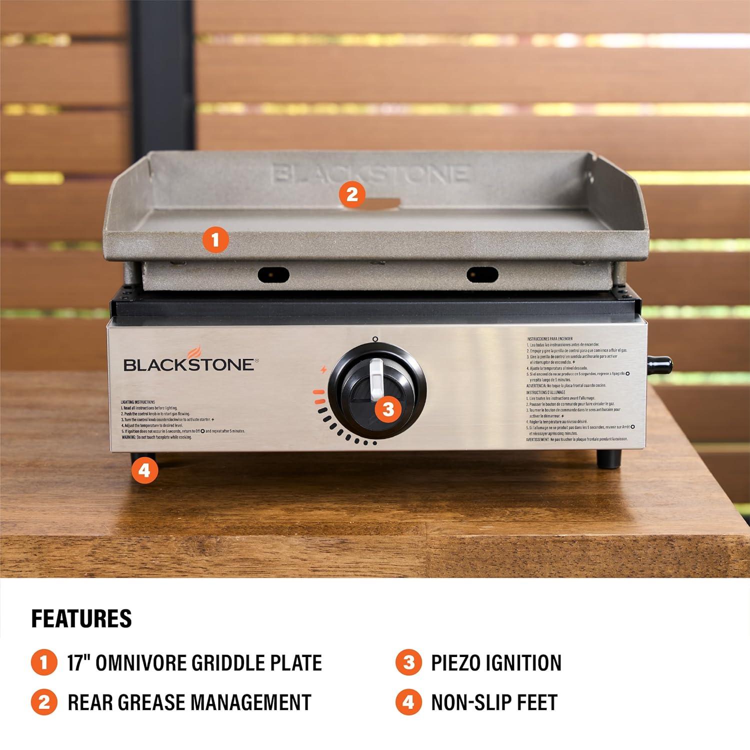 Original 17” Tabletop Griddle with Stainless Steel Front Plate, Powder Coated Steel, Black