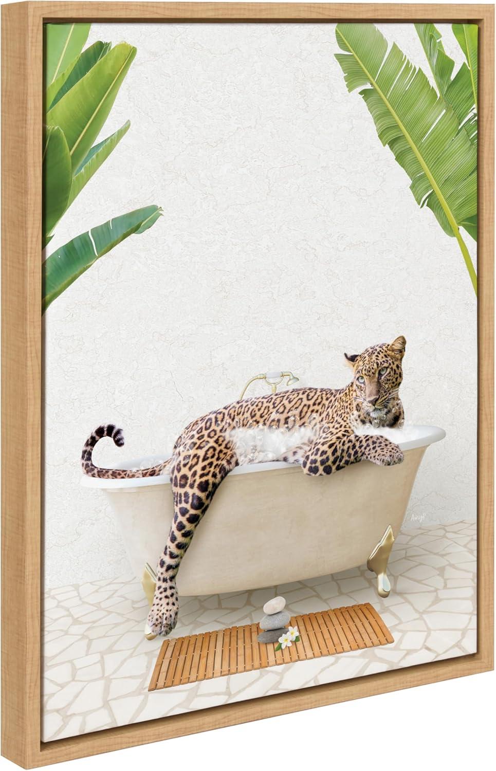 Kate & Laurel All Things Decor 18"x24" Sylvie Leopard in Bali Bath Framed Wall Art by Amy Peterson Art Studio Natural