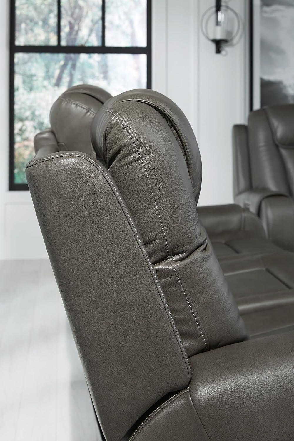 Contemporary Gray 85'' Faux Leather Power Reclining Sofa with Cup Holder