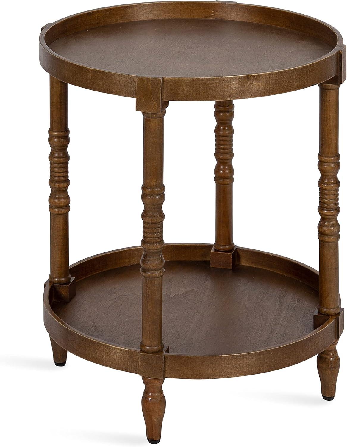 Colonial Rustic Brown Wooden Round Dual-Tier End Table