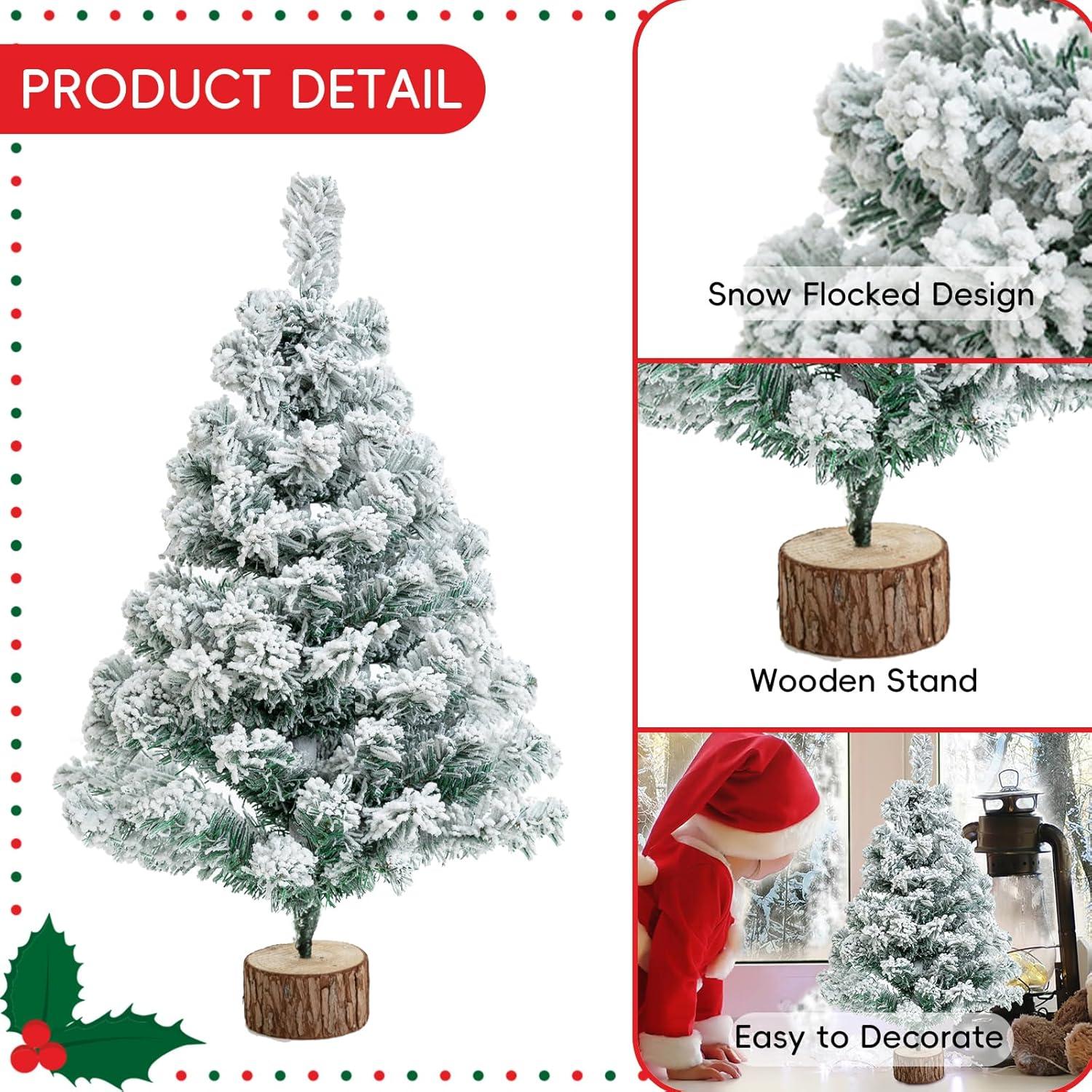 2FT Snow Flocked Green Pine Tabletop Christmas Tree