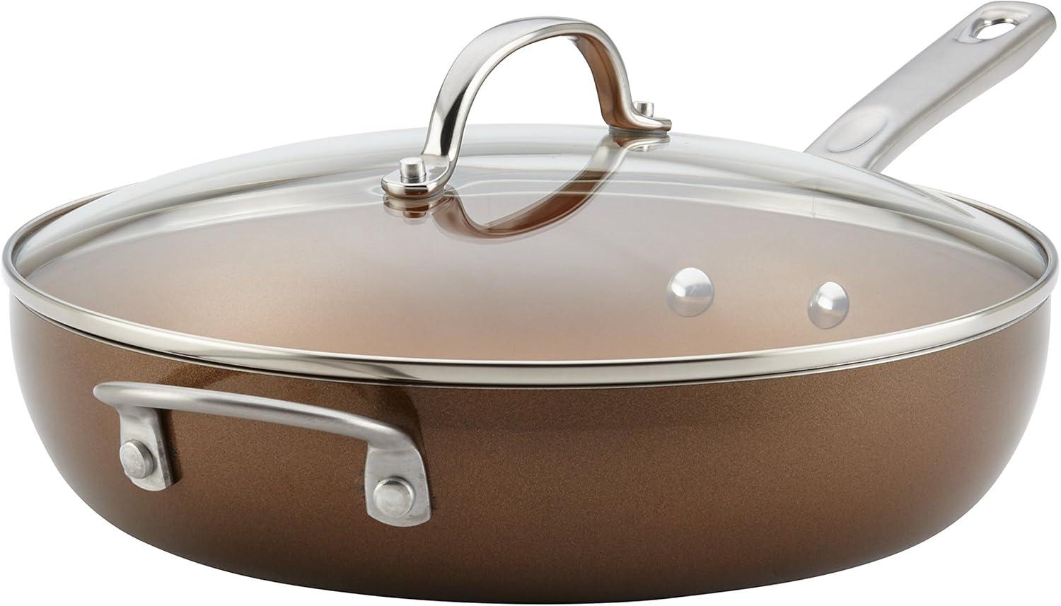 Brown Sugar 12-Inch Nonstick Aluminum Deep Skillet with Glass Lid