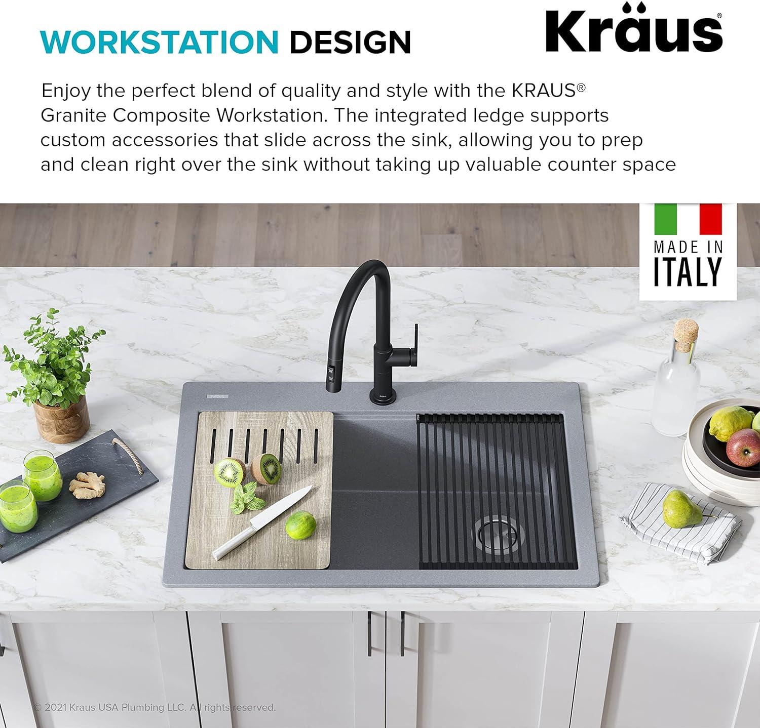 33 in. KRAUS Bellucci Workstation Drop-In Granite Composite Single Bowl Kitchen Sink with Accessories