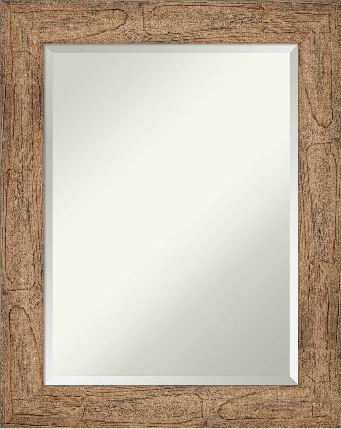 Owl Brown Beveled Wood Framed Bathroom Wall Mirror