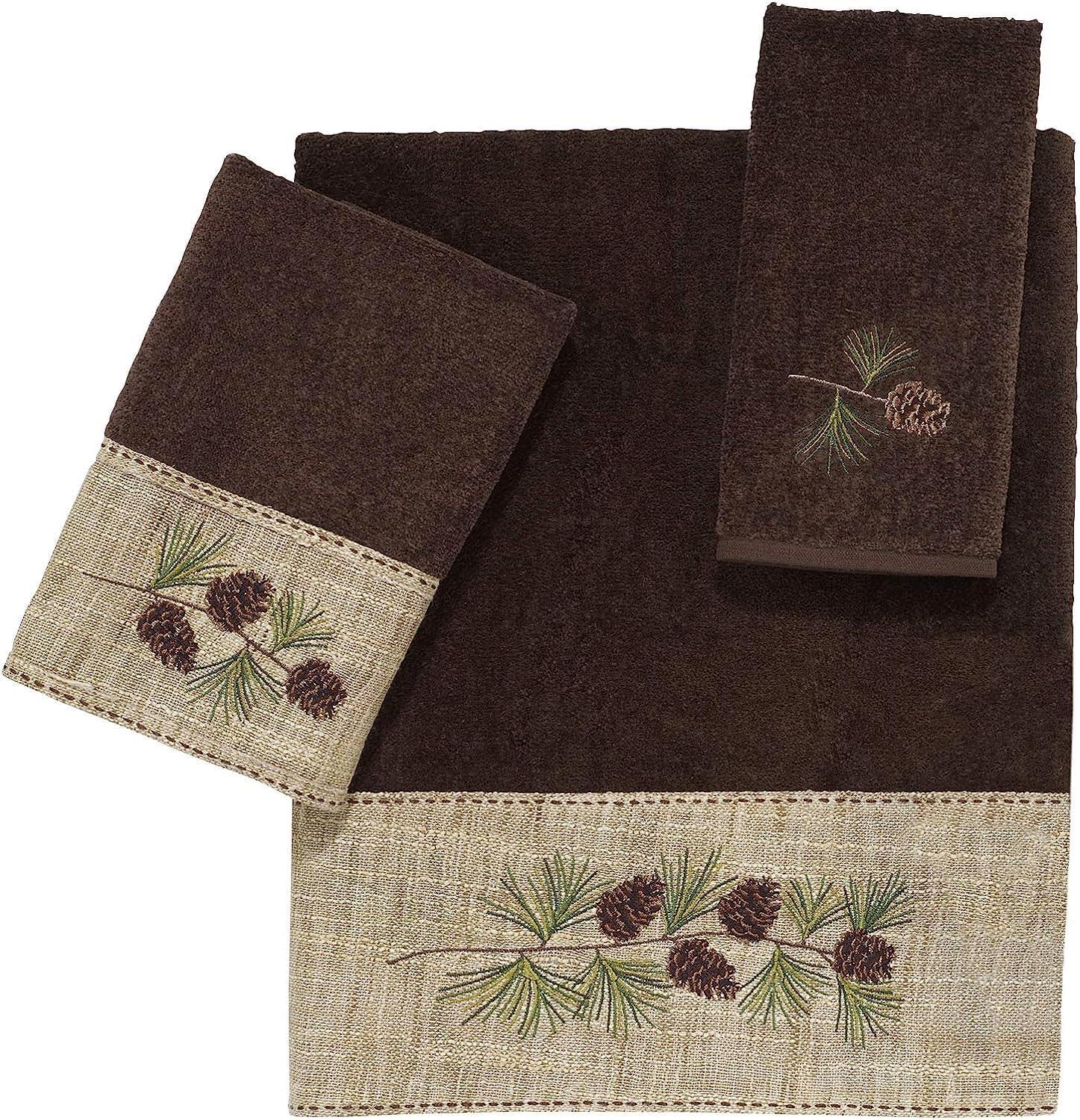 Mocha Cotton Pine Branch Embroidered Towel Set