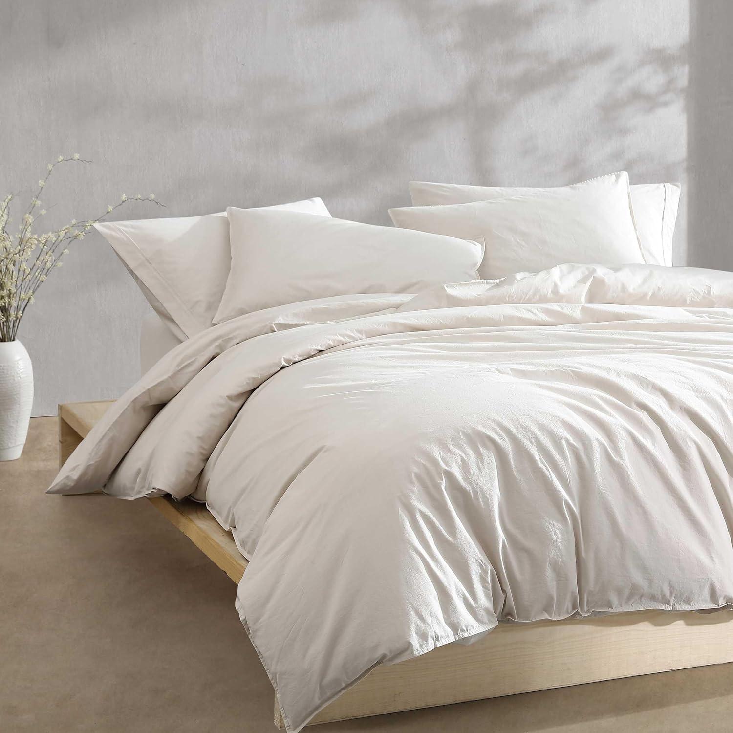 Calvin Klein Washed Percale Solid Cotton Duvet Cover Set