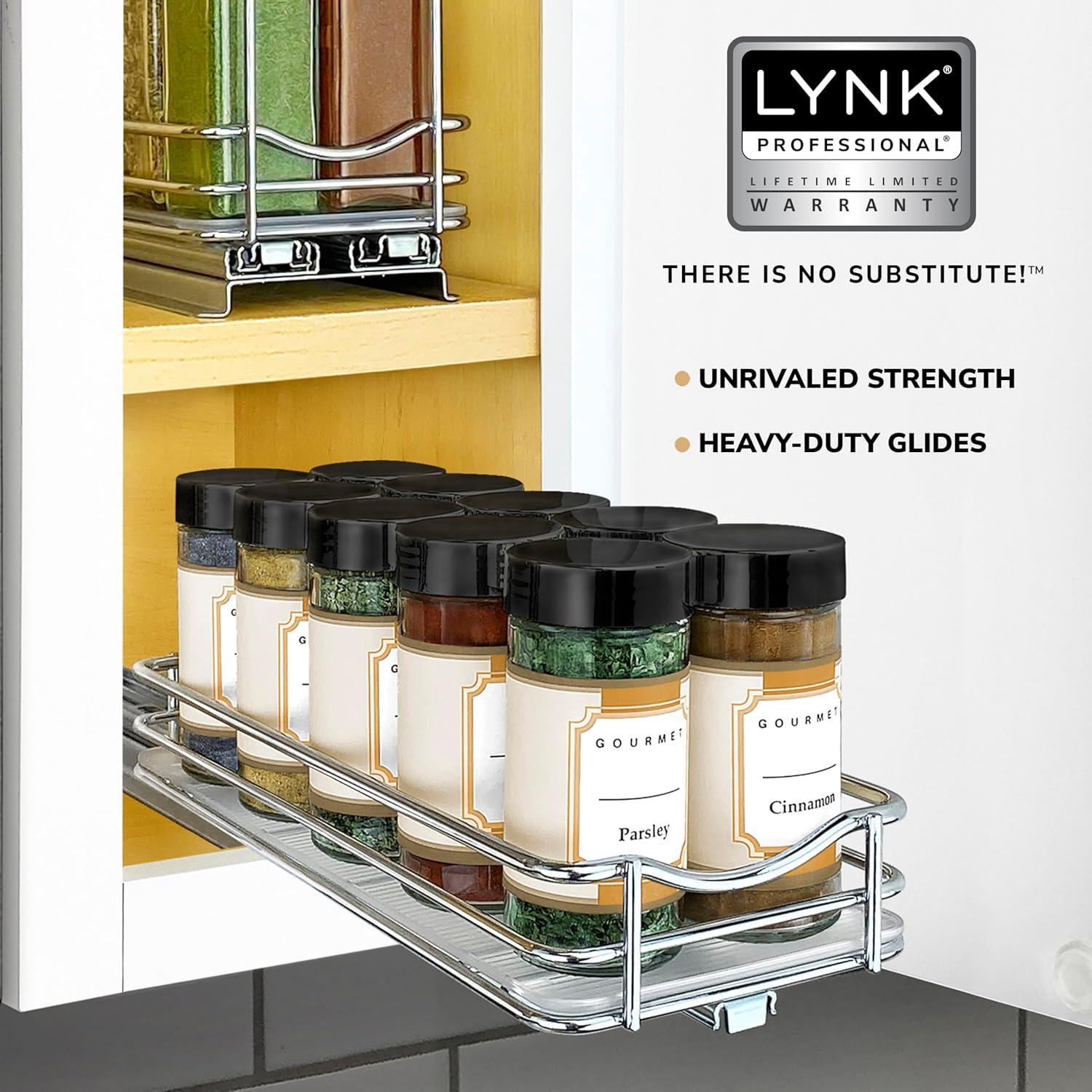 Lynk Professional Slide Out Spice Rack Upper Cabinet Organizer- 4" Wide: Chrome-Plated Kitchen Storage, Pull Out System