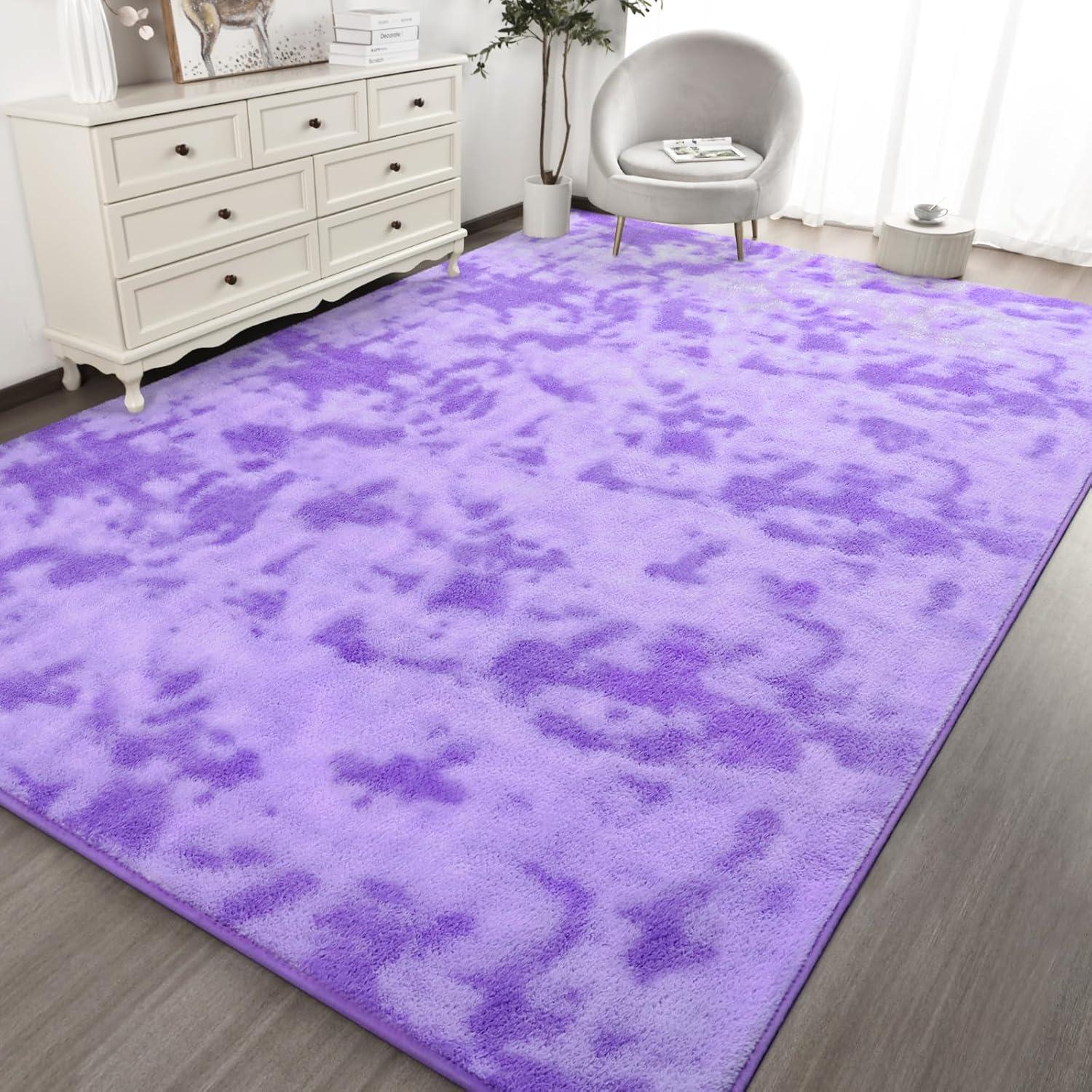 Noahas Fluffy Shaggy Rugs, 5x8 Feet Purple Plush Rugs for Girls Bedroom, Soft Kids Room Carpets, Large Bedside Rug, Upgrade Non-Slip Rugs for Children Nursery Dorm Home Decor, Purple