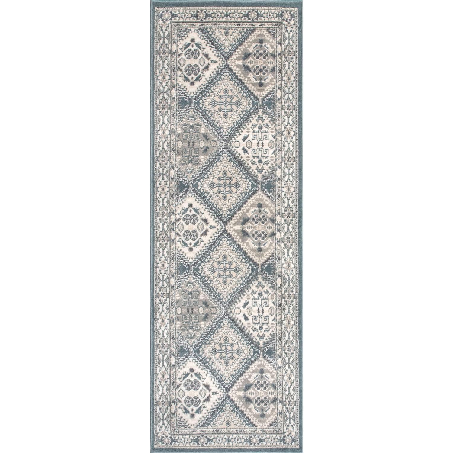 Nuloom 2x8 Becca  Tiled Indoor Area Rug, Blue, Faded Transitional Design, Stain Resistant, BedroomLiving Room, Kitchen,