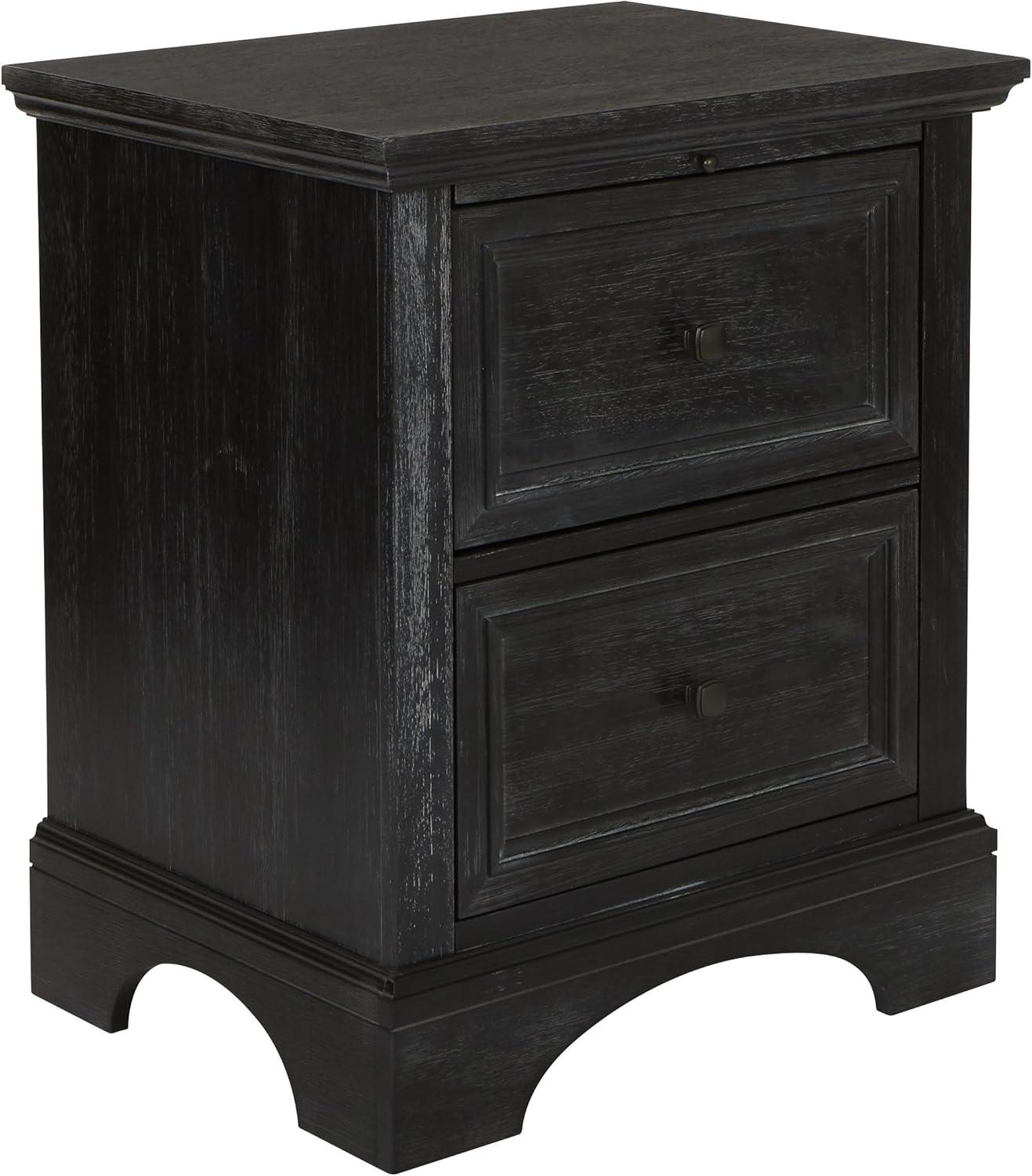 OSP Home Furnishings Farmhouse Basics 2 Drawer Nightstand with Tray in Rustic Black Finish