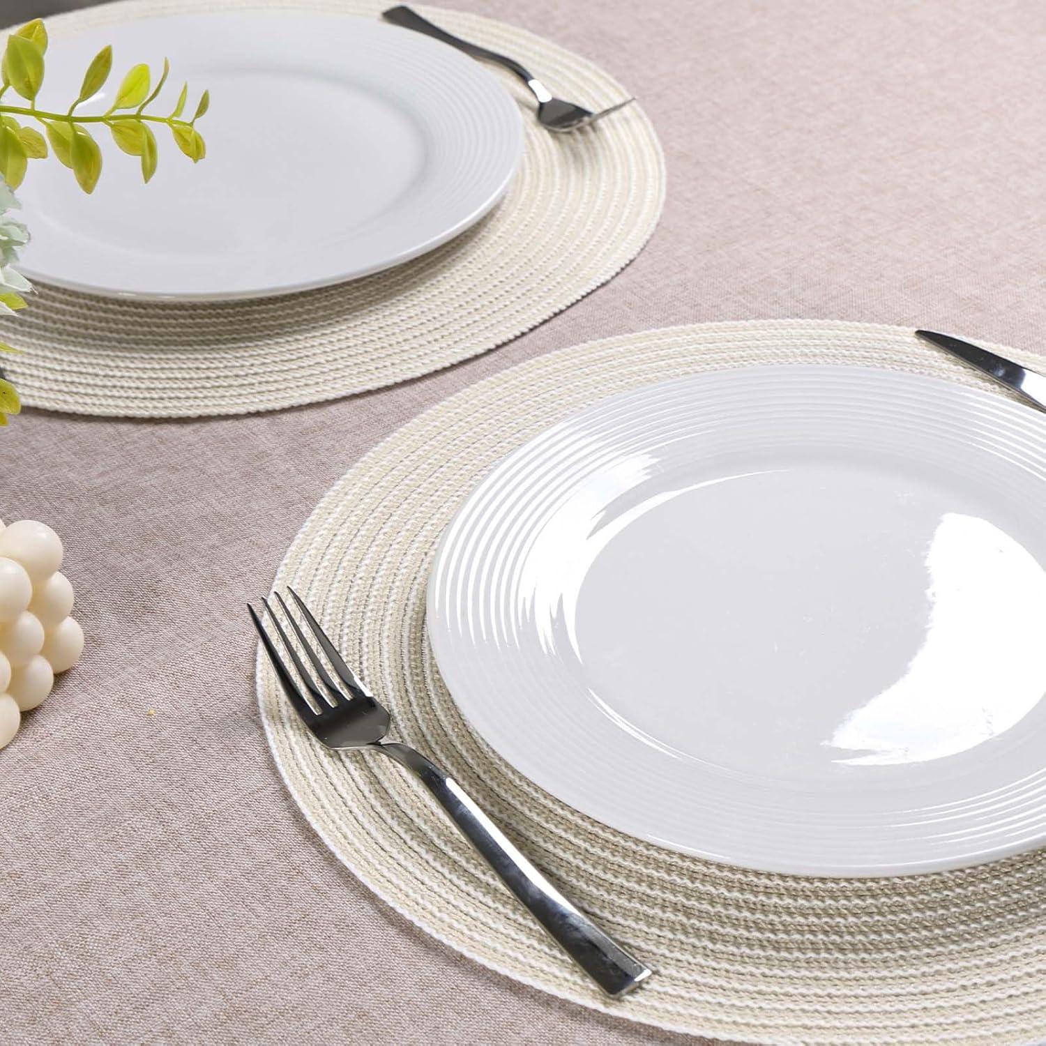 Asija Placemats，Round Cotton Braided Table Place Mats Braided Coaster Placemas Non-Slip Table Mats Placemats Set of 4 for in door Dining Kitchen Table Washable 15 inch