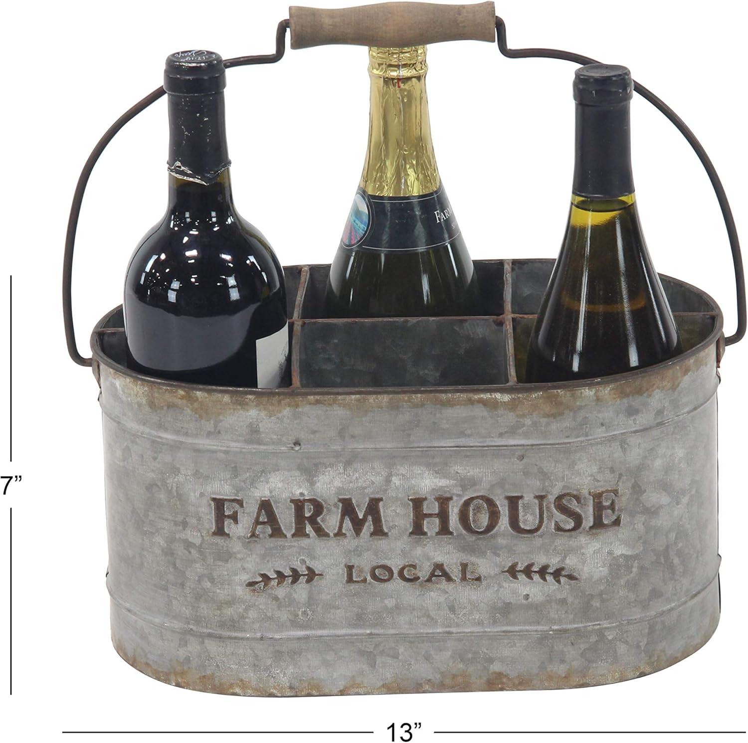 DecMode 13" x 7" Gray Metal Galvanized Farm House 6 Bottles Wine Holder, 1-Piece