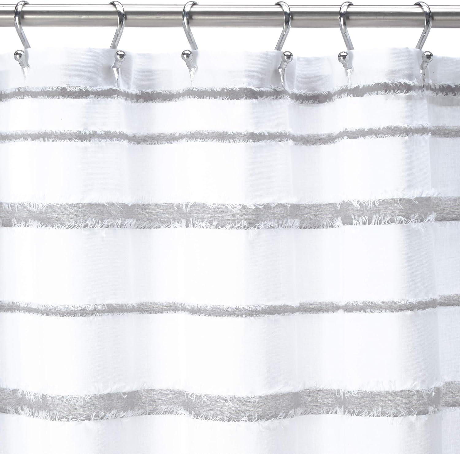 Lush Decor Stripe Clip Jacquard Cotton Shower Curtain, 72x72, Gray/White, Single