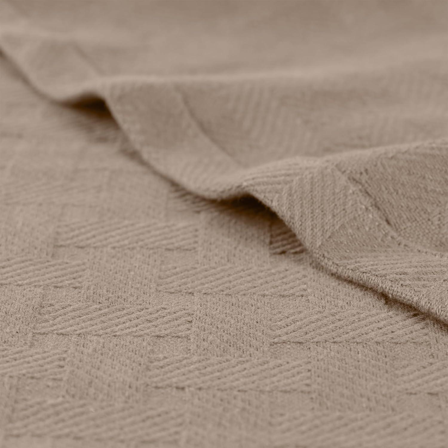 Superior Basketweave All-Season Cotton Blanket, Full/Queen, Khaki