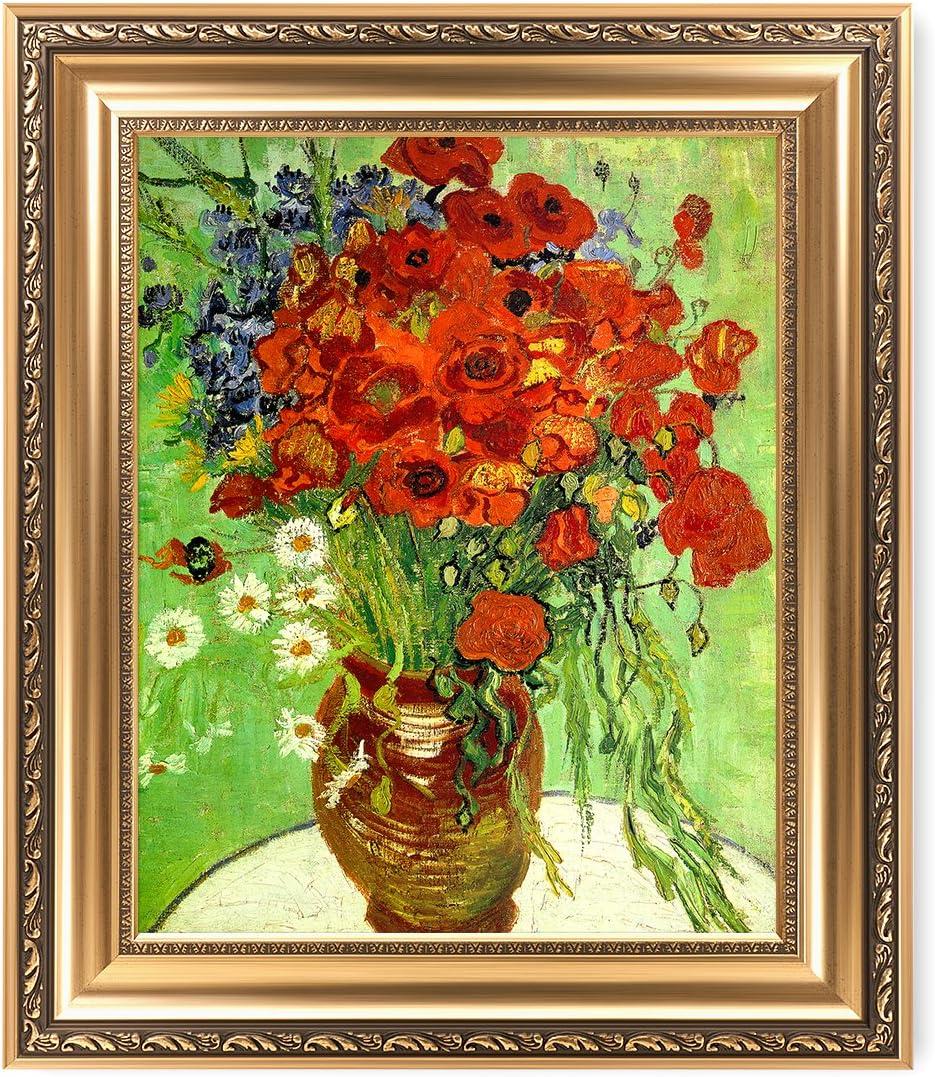 DECORARTS - Red Poppies and Daisies, Vincent Van Gogh Art Reproduction. Giclee Prints Match with Golden Framed for Wall Decor. Picture Size: 20x16 in, Framed Size: 26x22 in