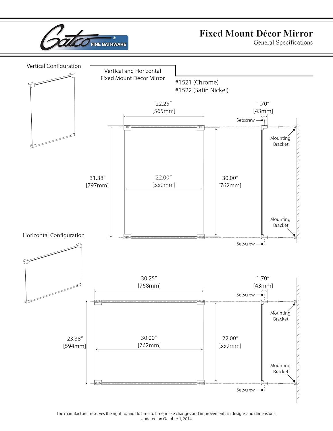 Wall Mount Décor Mirror | Rectangle Bathroom Vanity Mirror, Mount Landscape or Portrait