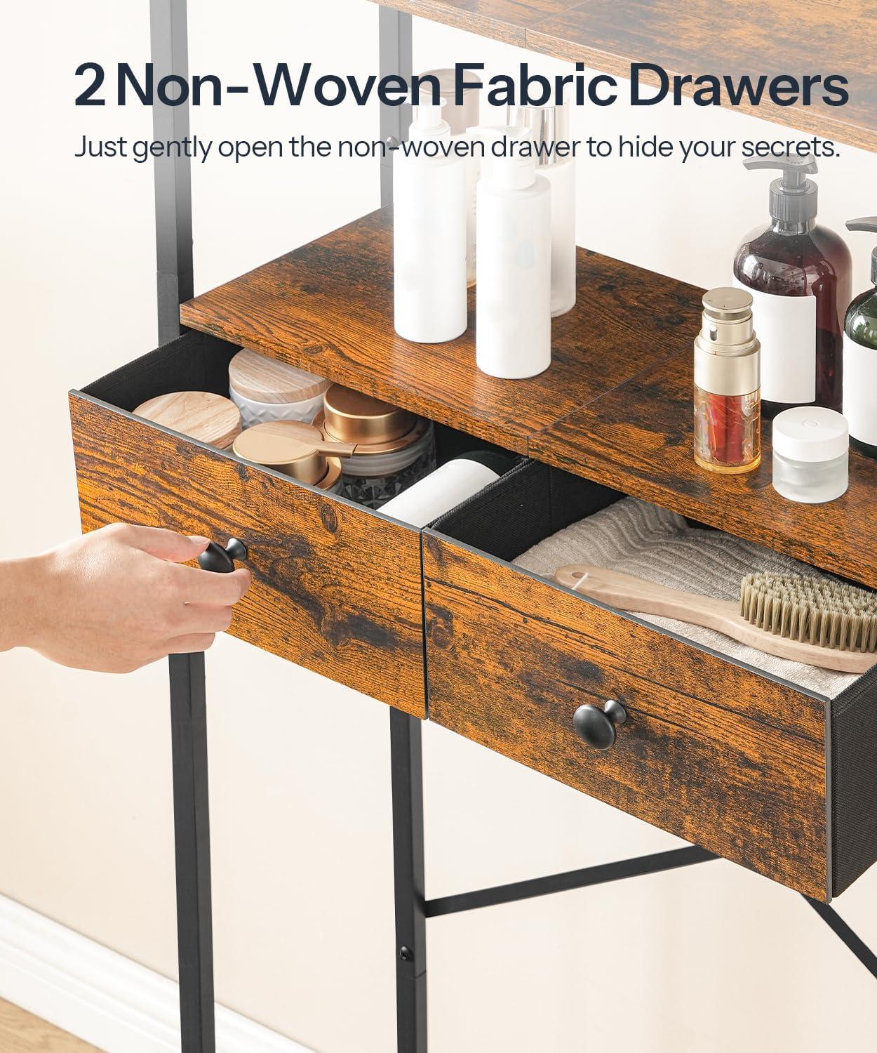 HOOBRO Over-The-Toilet Storage Rack with 2 Drawers, 3-Tier Bathroom Organizer Shelf Over Toilet, Freestanding Toilet Shelf, Storage Cabinet, Rustic Brown and Black BF47TS01