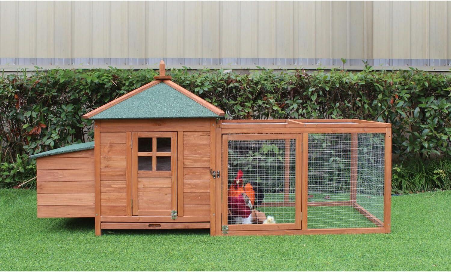 Hanover Outdoor Wooden Bird Cage with 3 Resting Bars, Ladder, Waterproof Roof and Removable Tray, 2.9 Ft. x 2.1 Ft. x 5.8 Ft.