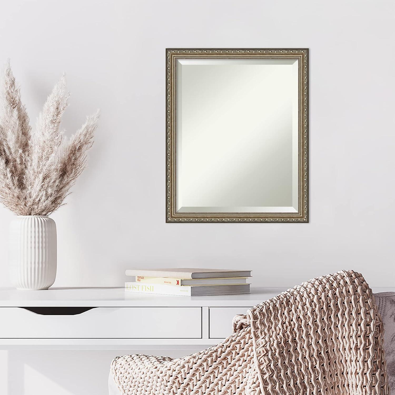 Elegant Parisian Silver Full-Length Beveled Wood Mirror