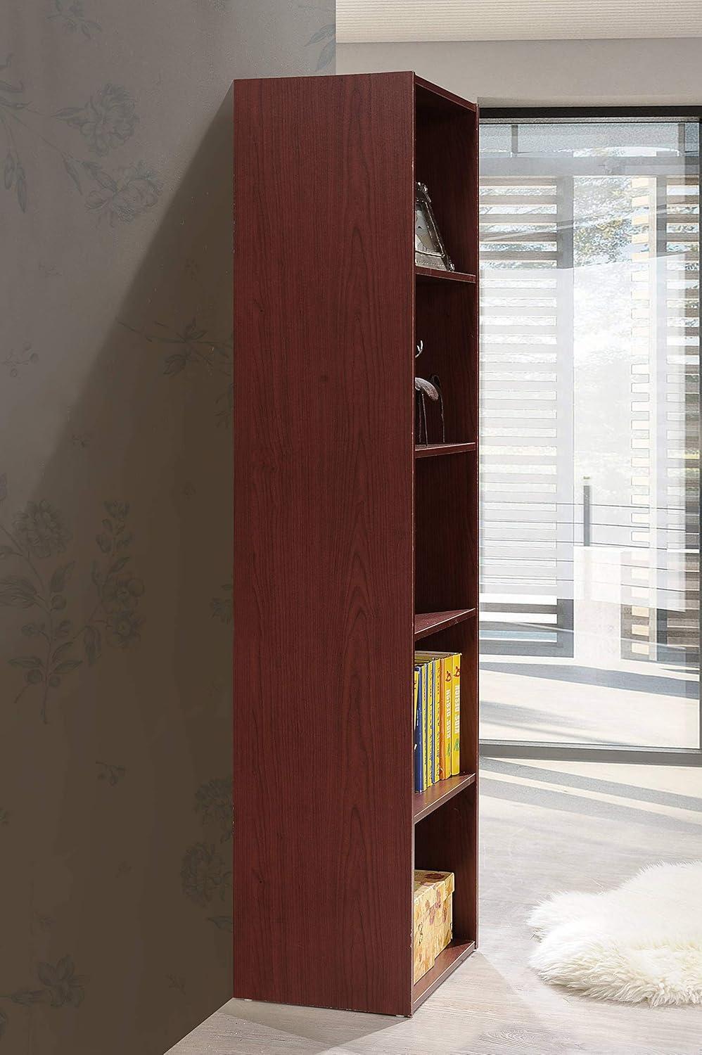 Hodedah 12 x 16 x 60 Inch 5 Shelf Bookcase and Office Organizer Solution for Living Room, Bedroom, Office, or Nursery, Mahogany Wood Finish