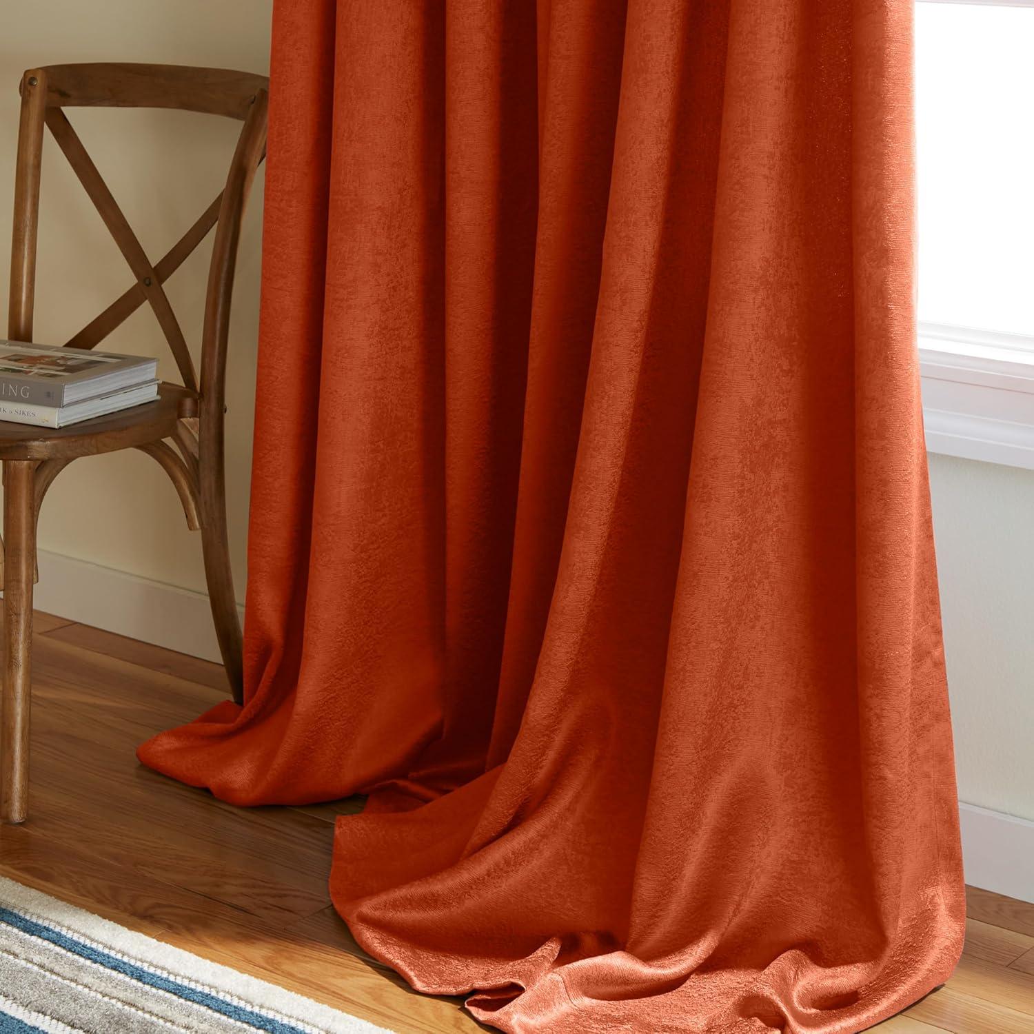 TOWN & COUNTRY EVERYDAY Lustre Solid Heavyweight Textured Sateen Indoor Curtains, Room Darkening Opacity, Grommet Top, Energy Efficient, 2-Pack Set, 52"x108", Mecca Orange